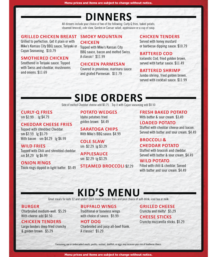 Menu dinners page