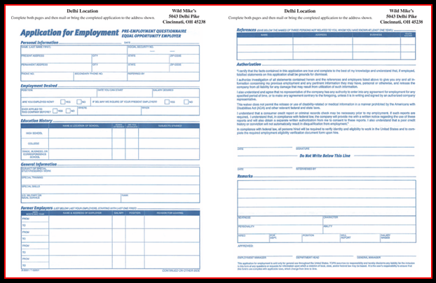 image of the Delhi location employment application, click to open the PDF file