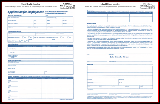 image of the Green Township location employment application, click to open the PDF file