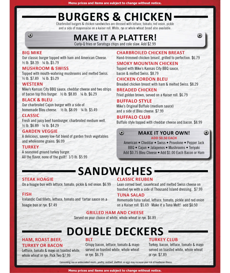 Burgers and sandwiches page
